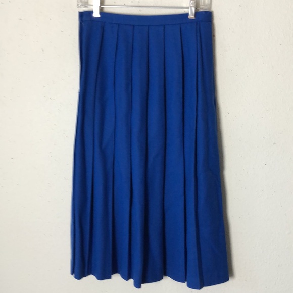 Vintage Career Editions Blue 100% Wool Pleated Skirt made USA 12 - Picture 5 of 6